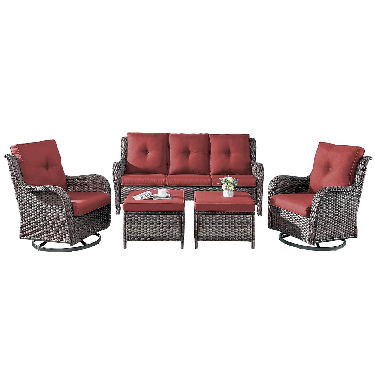 Wicker Patio Furniture Set - 5 Piece Rattan Outdoor Sectional Conversation Sets