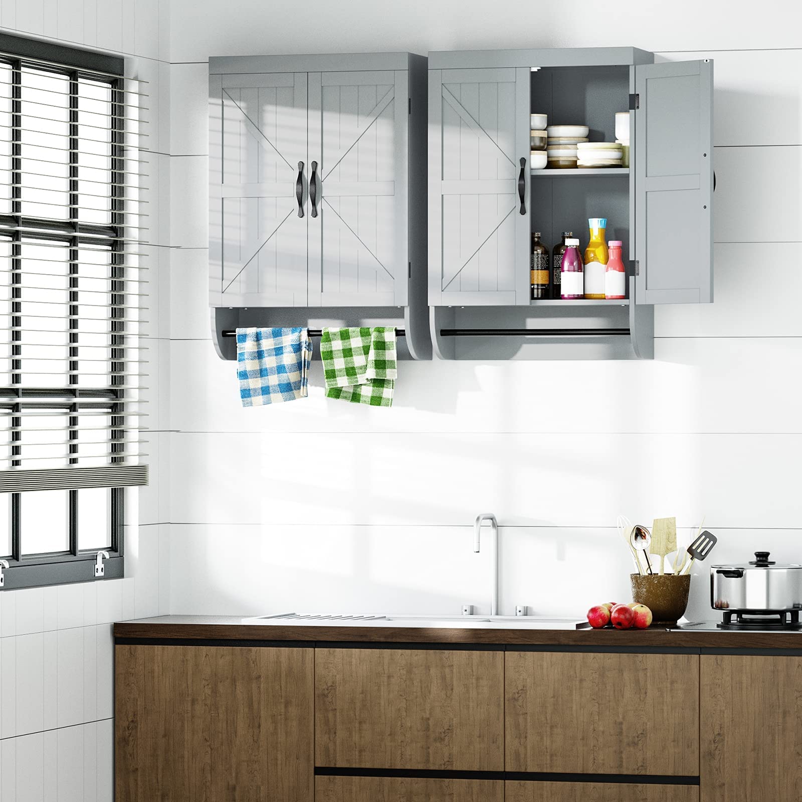 Bathroom Storage Wall Cabinet Over The Toilet with Adjustable Shelf, Space Saver 2-Door