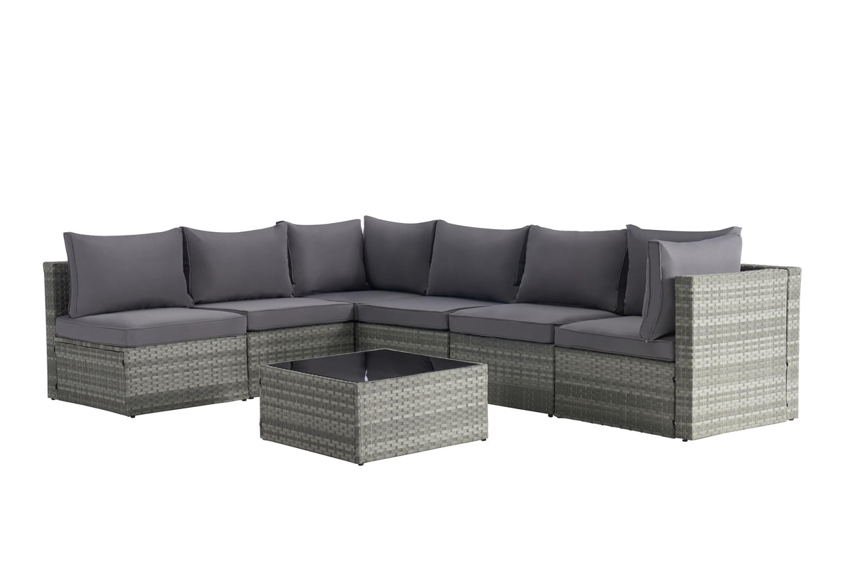 Outdoor Rattan Patio Furniture Set, 7 Pieces Furniture Sofa and Table Set