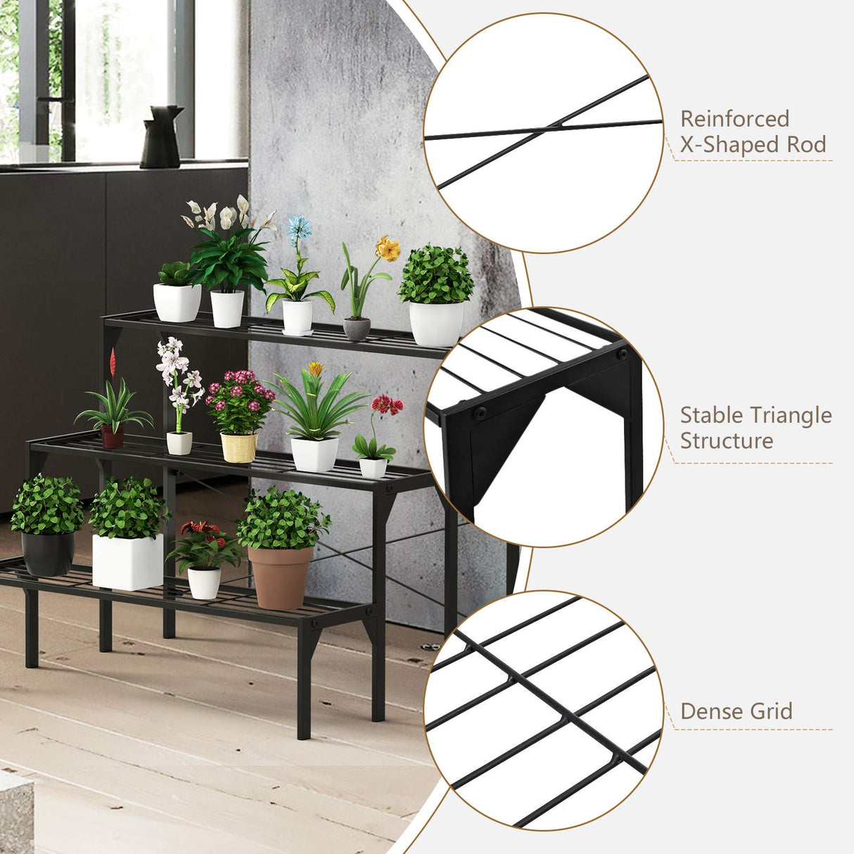 Giantex 3 Tiers Metal Plant Stand, Ladder Flower Pots Holders, 3 Tiers Step Plant Display Rack, Heavy Duty Utility Storage Organizer Rack for Home Garden Patio Balcony, Stair Style Plant Stand