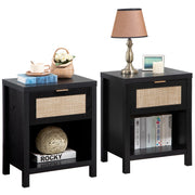 Rattan Night Stands Set of 2, Farmhouse Nightstand