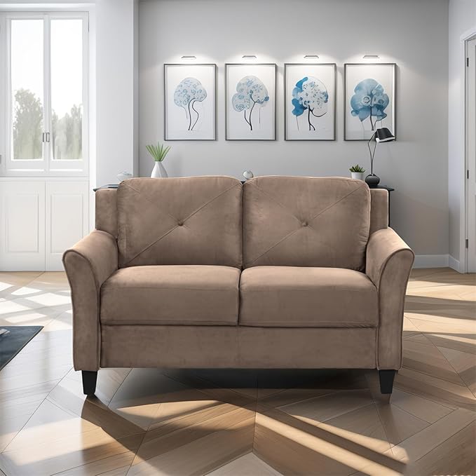 Designs 2-Seat Loveseat Couch, Modern Polyester Upholstered Sofa for Living Room, Office, Antique Black