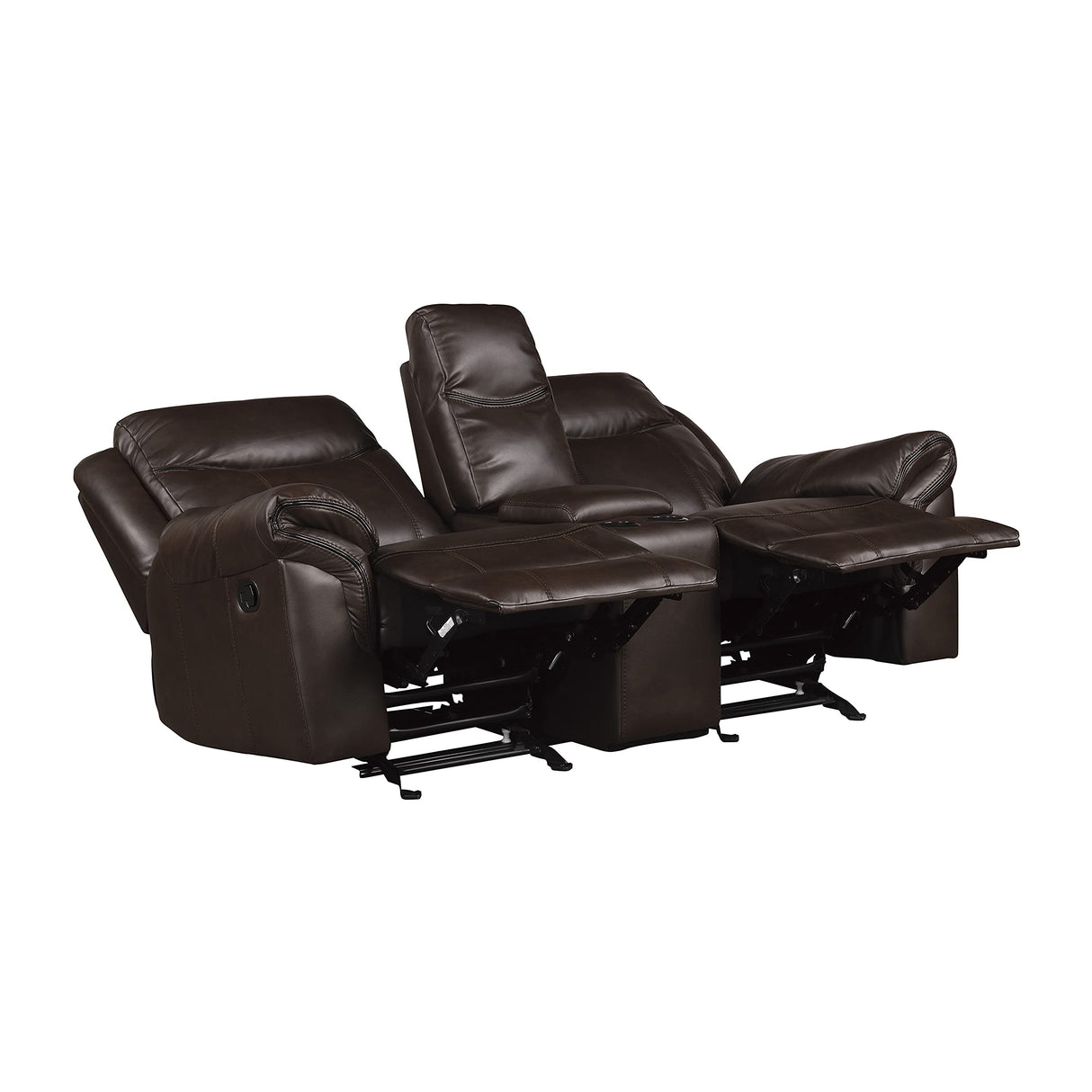 Braelyn Faux Leather Double Glider Reclining Loveseat with Center Console