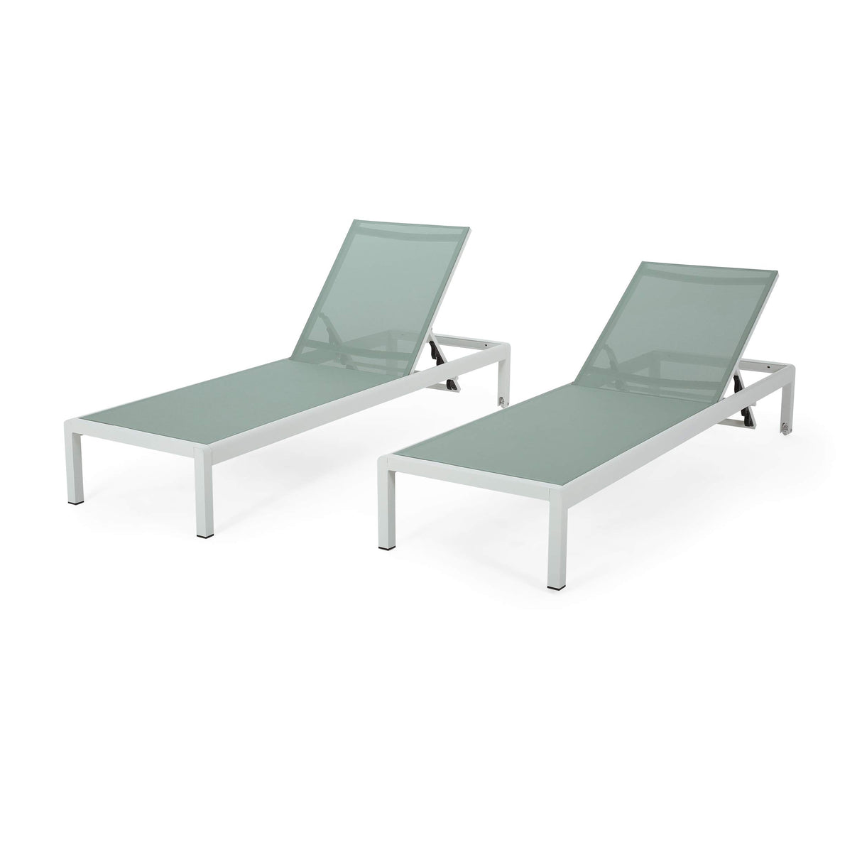 Vanessa Coral Outdoor Chaise Lounges (Set of 2), Green and White