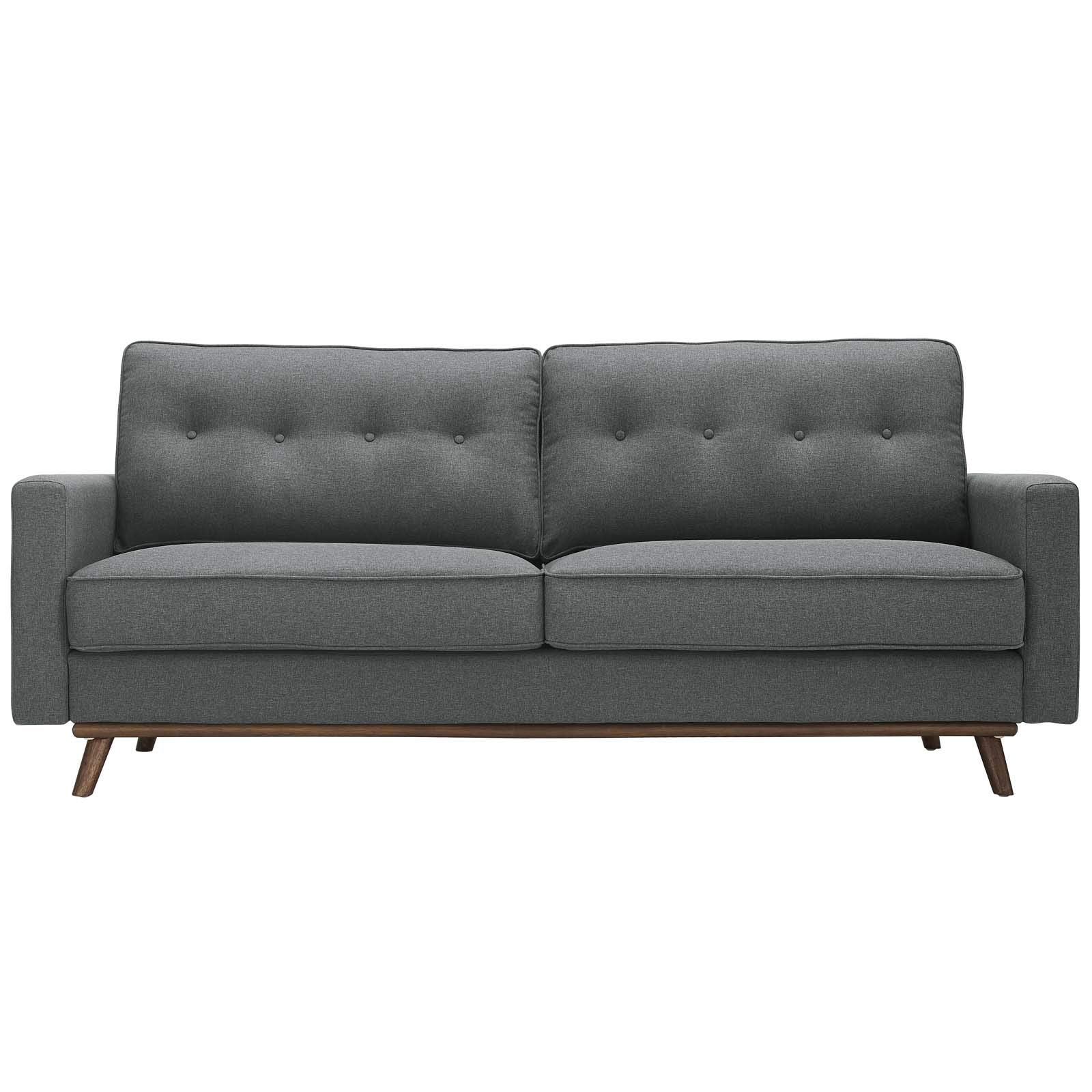 Prompt Mid-Century Modern Fabric Upholstered Tufted Sofa In Gray