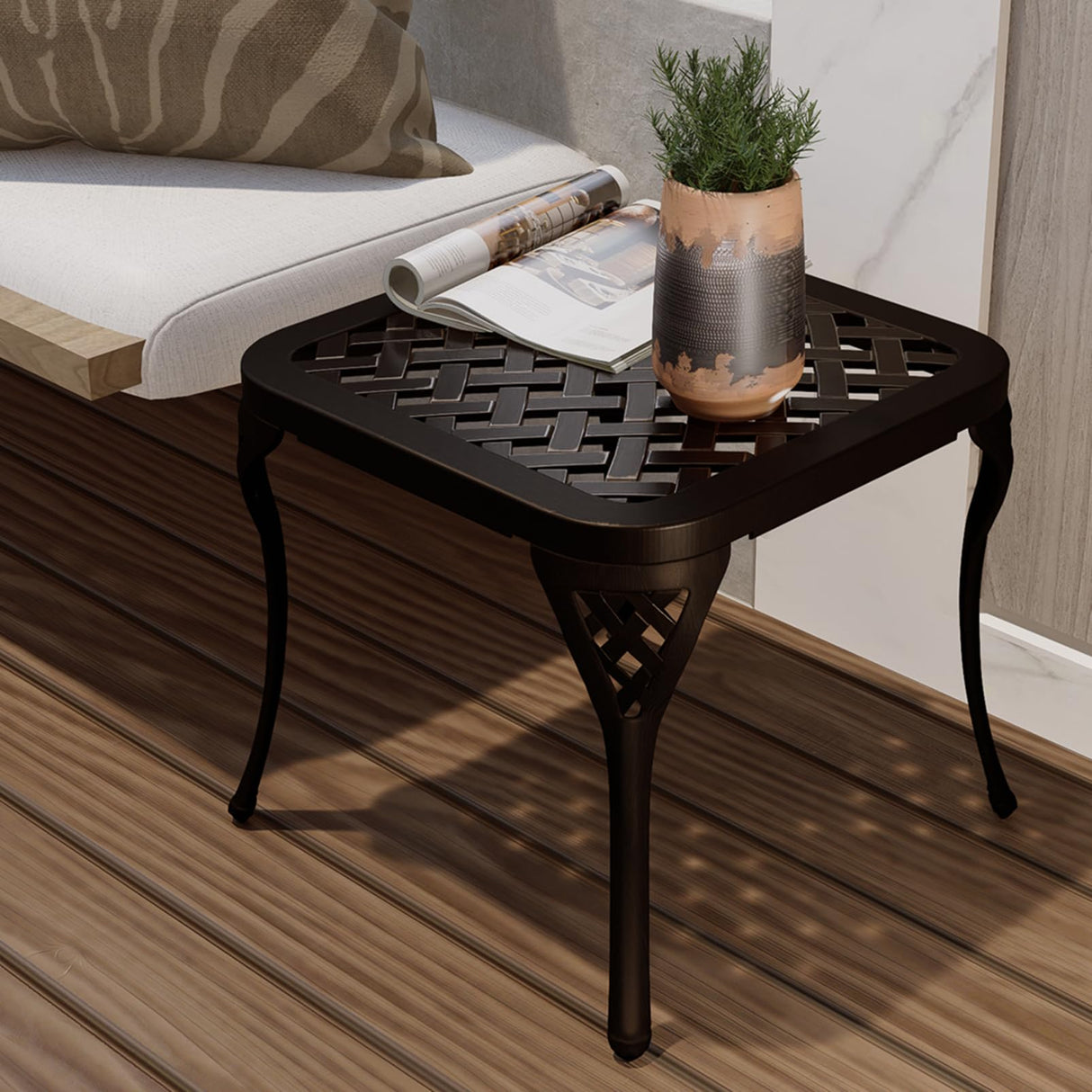 Laxllent Patio Side Table Outdoor Small End Table Metal Accent Tables for Patio, Pool, Porch or Garden (Bronze) - Bircata