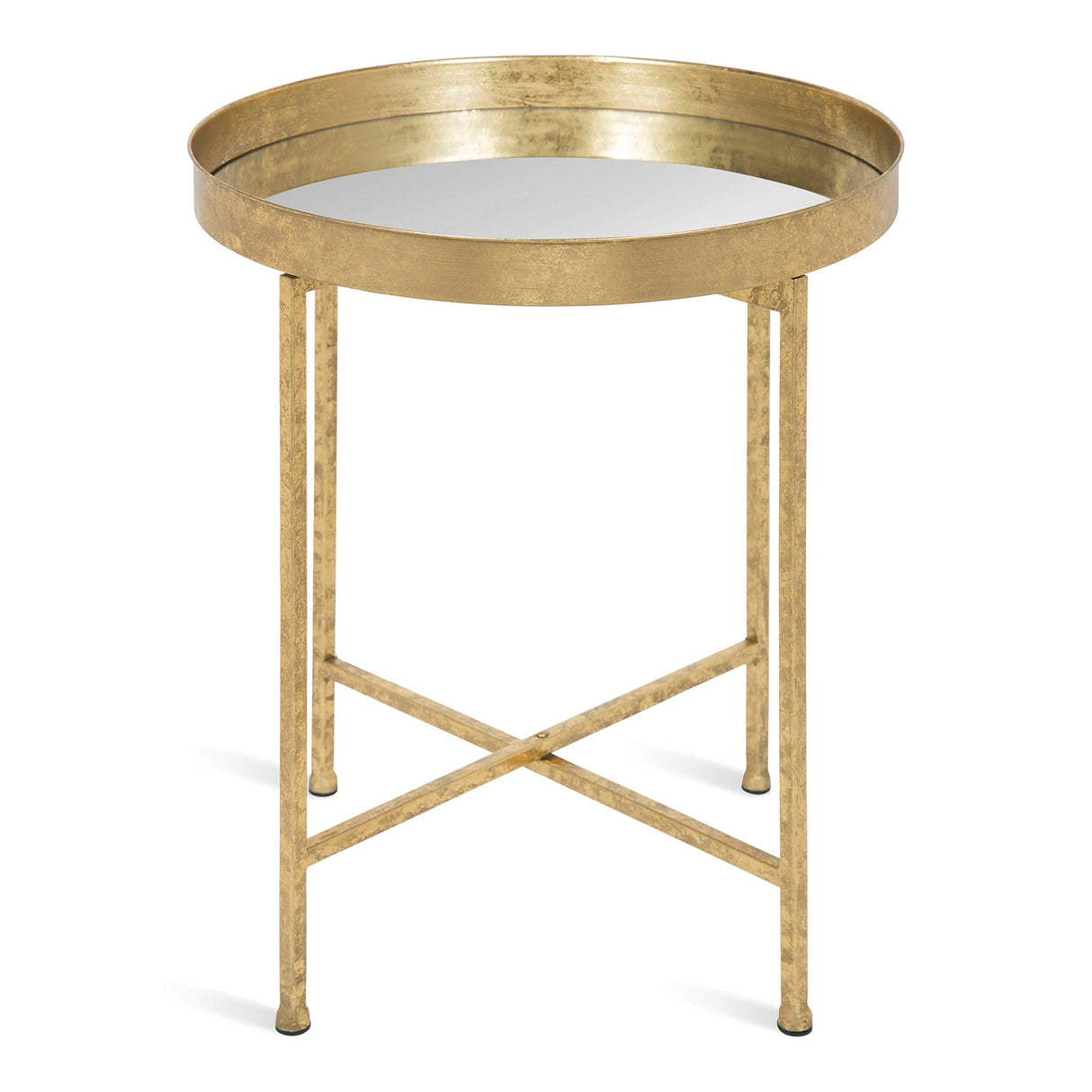 Kate and Laurel Celia Metal Foldable Round Accent Table, 18.25" x 18.25" x 22", Glass Surface and Gold Frame, Modern Minimalist Design and Detachable Magnetic Tabletop - Bircata