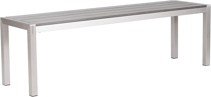 Outdoor Metropolitan Bench Chair, Brushed Aluminum