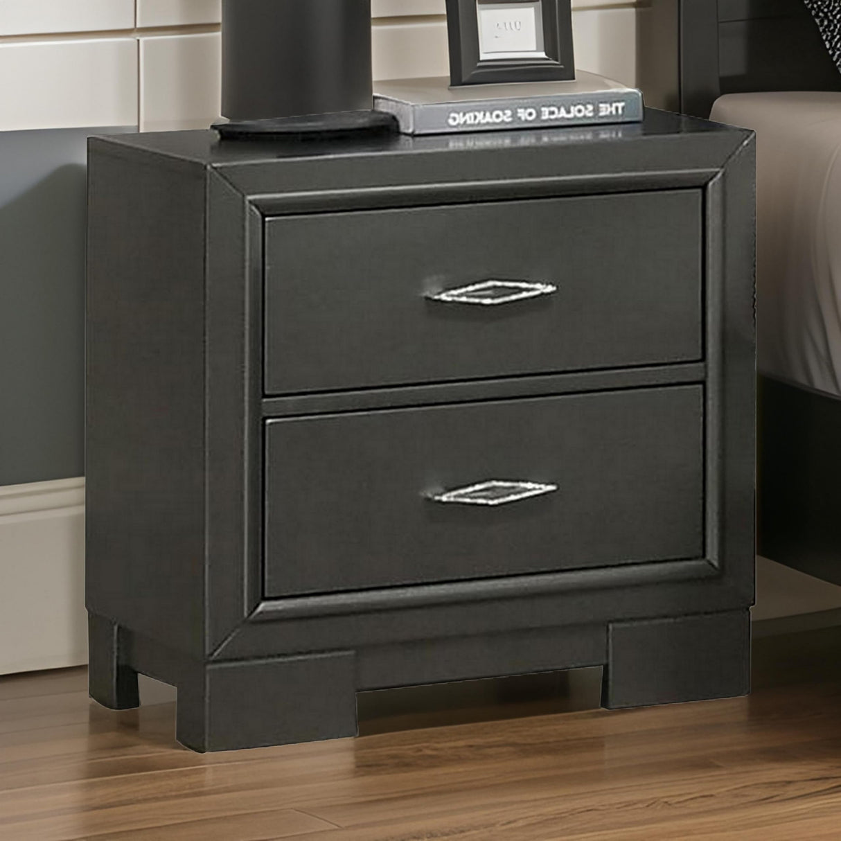 23 Inch Nightstand, 2 Drawers, Bracket Feet