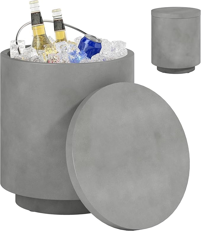 Round Side Table, Lightweight Accent Table with Concrete Finish, End Table