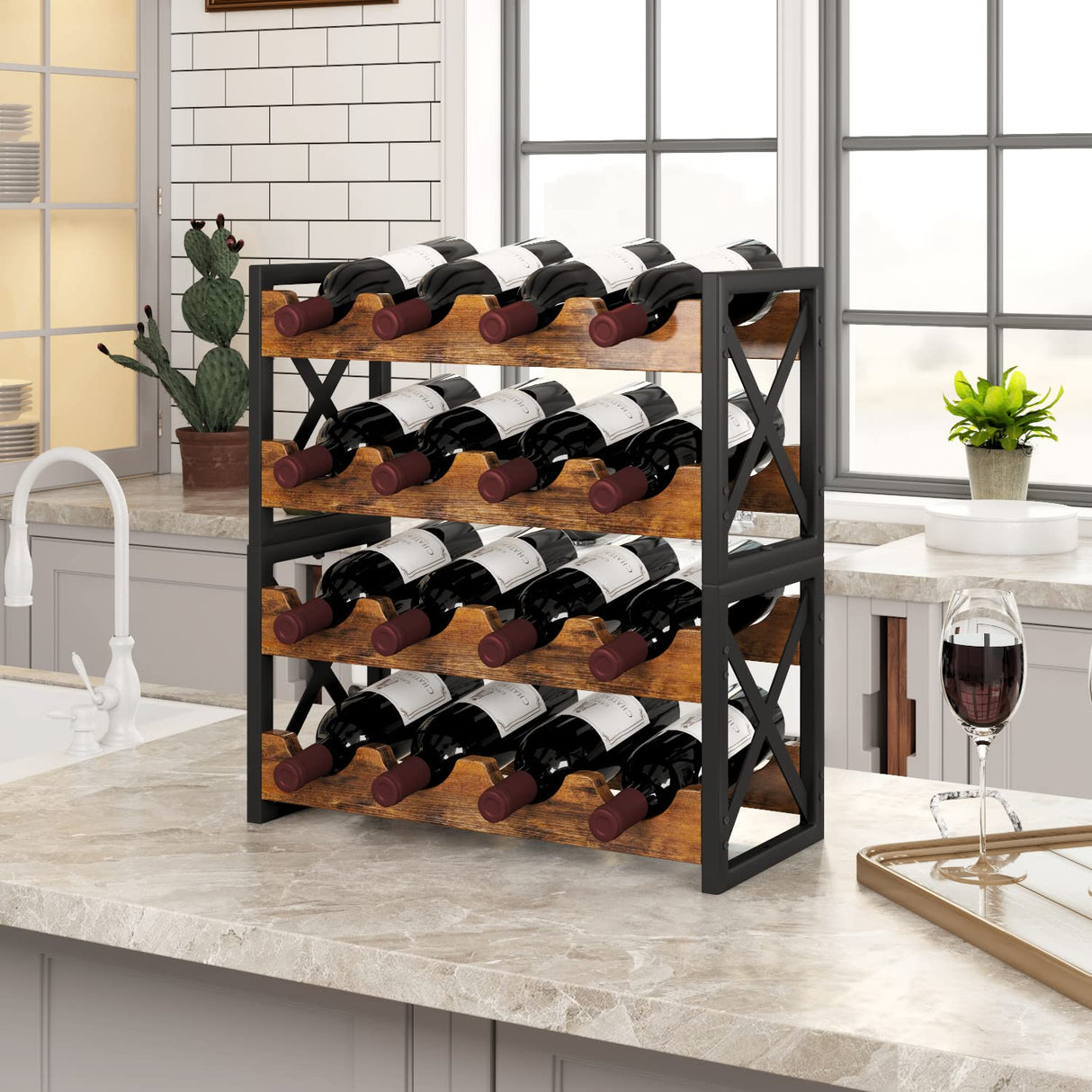 2-in-1 Wine Rack Countertop, Small Wine Rack Organizer Holder
