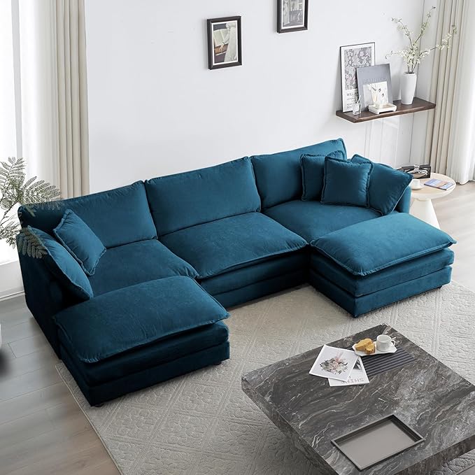 Chenille U-Shaped Modular Sectional Couch, Modern Comfy 3 Seater Deep Seat
