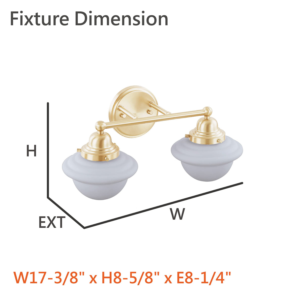 Aspen Creative 62306, Bathroom Vanity 2 Lights Fixture 17-3/8"W x 8-5/8"H x 8-1/4"E. Warm Brass Finish, Bulb Not Included