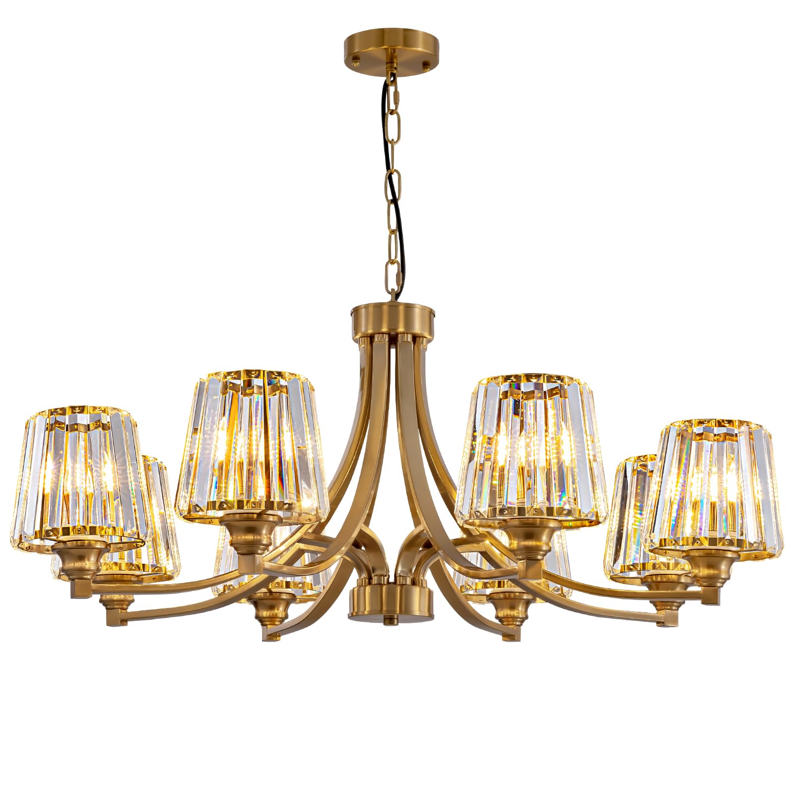 8-Lights Gold Chandelier Modern Crystal Ceiling Light Fixture Vintage Sputnik Hanging Light