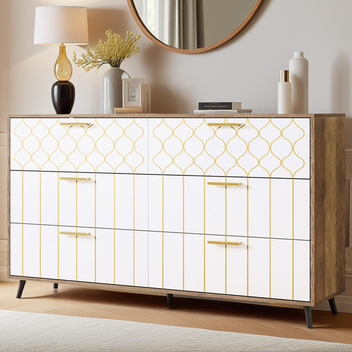White Dresser for Bedroom, Modern 6 Drawer Dresser for Bedroom