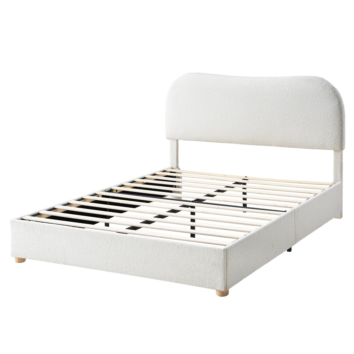 Full Size Boucle Bed Frames, Upholstered Platform Bed