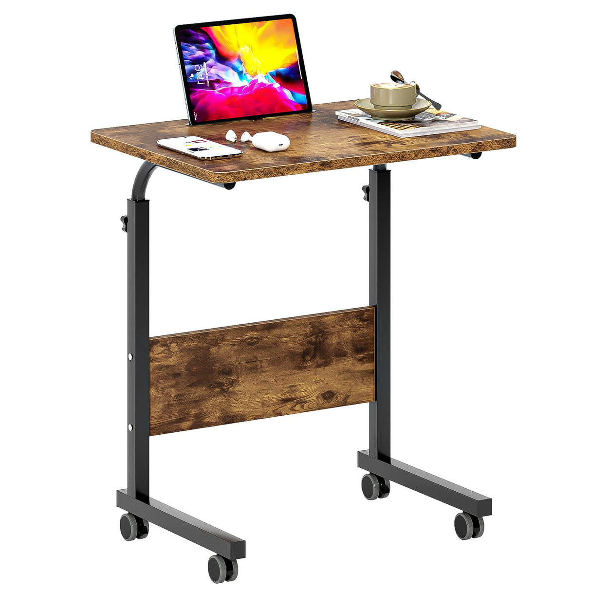 Rolling Laptop Desk Cart Height Adjustable, 23.6 inch Adjustable Mobile Bed Table