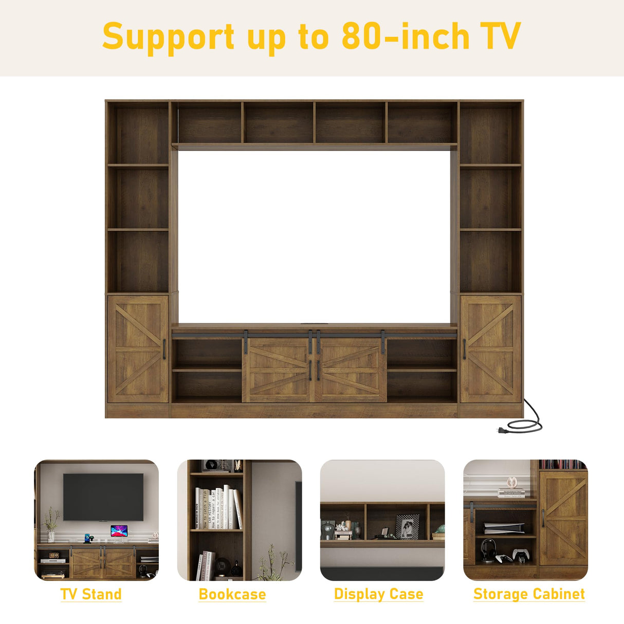 103" Farmhouse Wall Unit TV Stand with Storage for TVs up to 80"