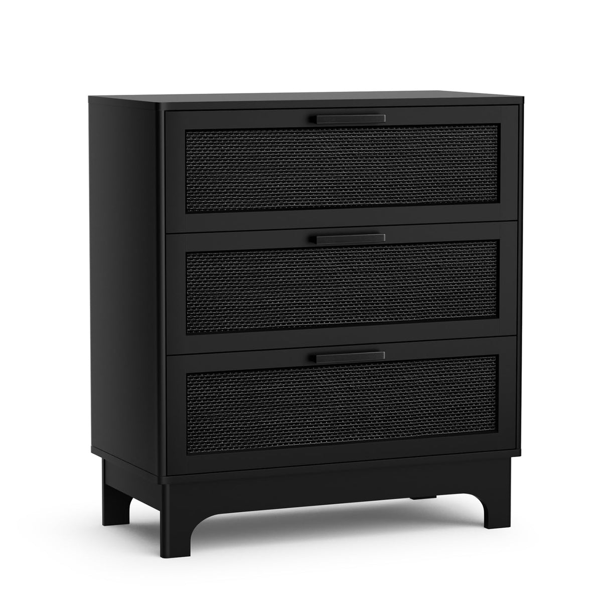 35" H Black Rattan Dresser, Farmhouse 3 Drawer Dresser