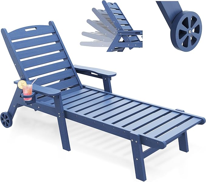 Lounge Chairs Outdoor, HDPE Adirondack Chaise Lounge Outdoor for Patio Poolside