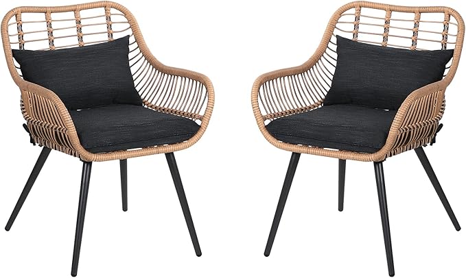 Set of 2 Patio Dining Chairs, Outdoor Wicker Seating Set with Soft Cushion