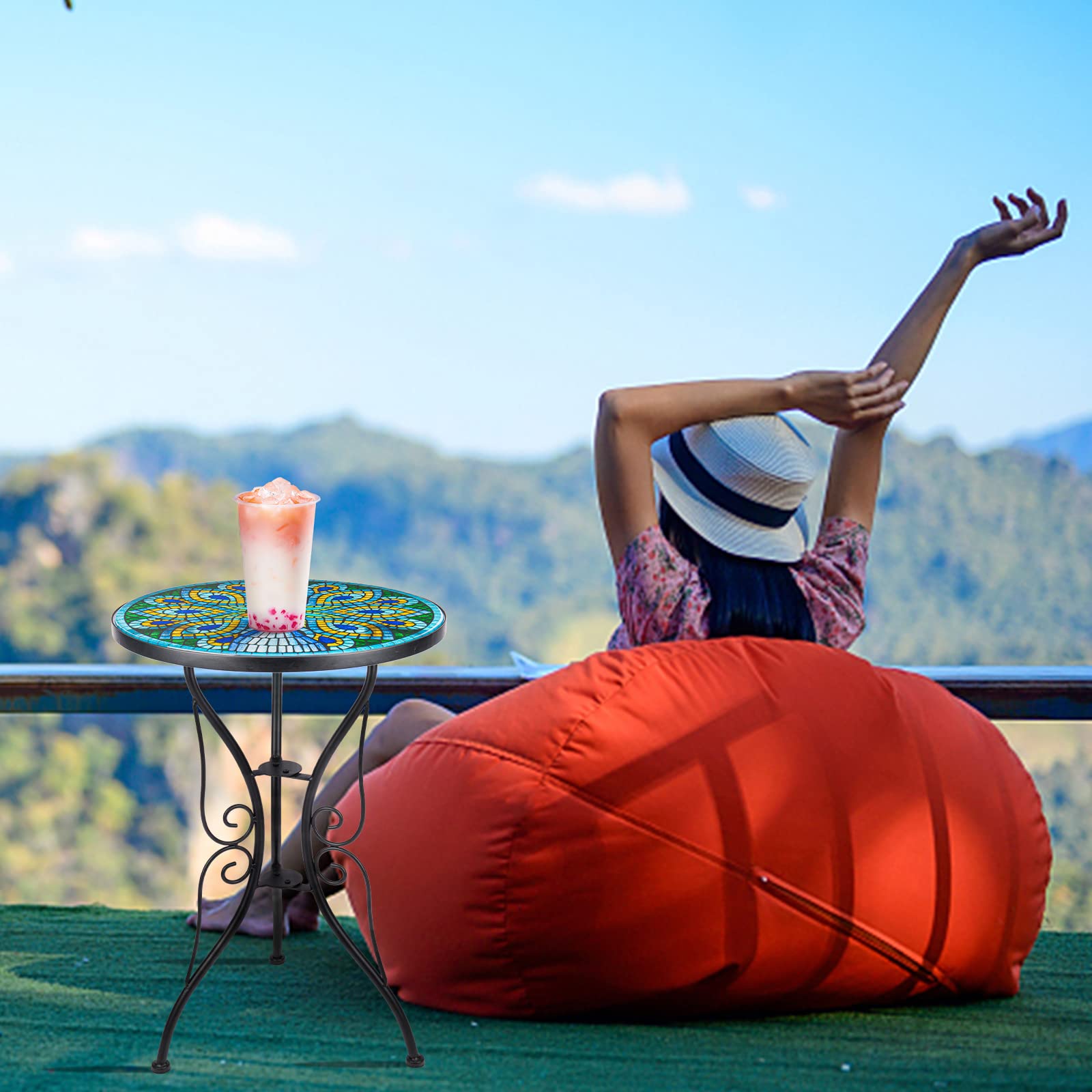 VCUTEKA Patio Side Table Outdoor Accent Table Bistro Coffee Table Plant End Table Small Porch Table Indoor Peacock - Bircata