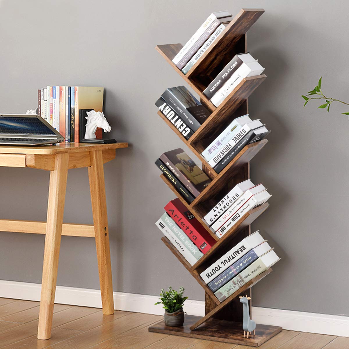 55-Inch Tree Bookshelf, 9-Shelf Free Standing Tree Bookcase, Bookshelves for Home