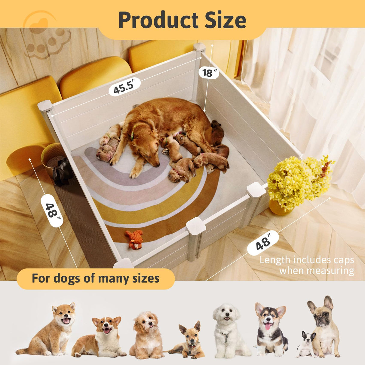 PVC Whelping Box for Large Dogs - 48x48x18 Waterproof Puppy Playpen