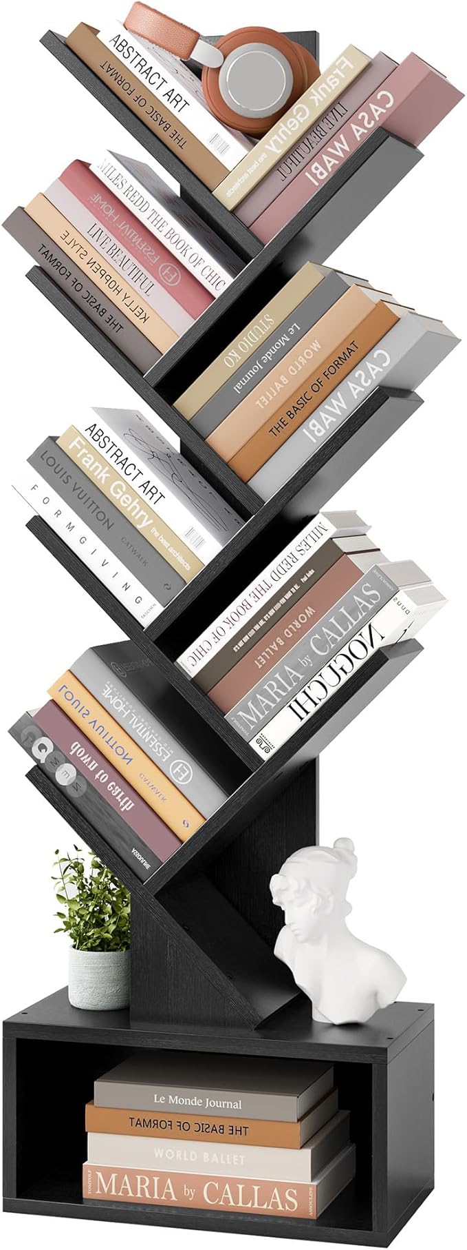 6 Tier Tree Bookshelf, Tall Bookcase with Drawer, Freestanding Book Shelf