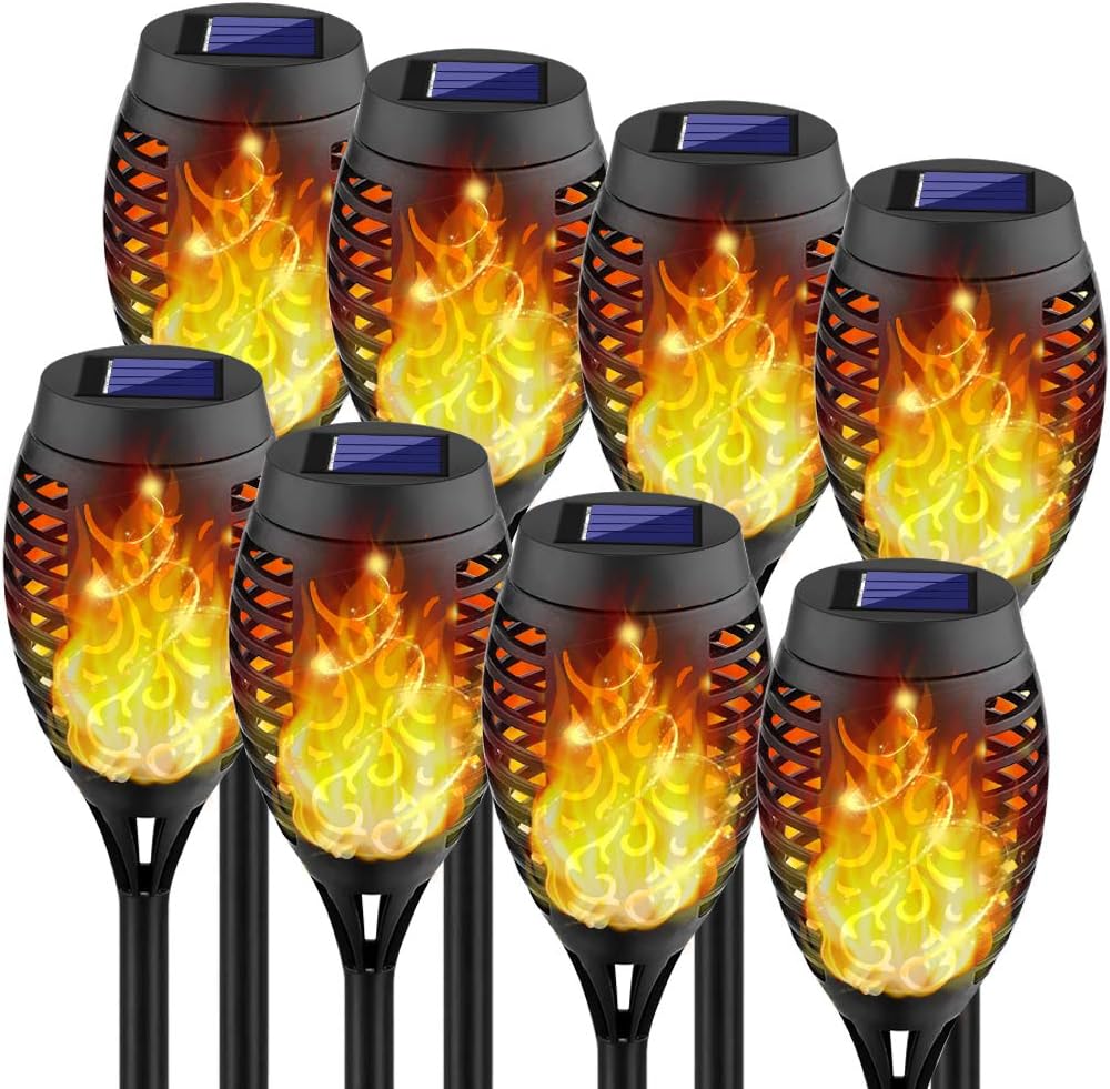 Solar Lights Outdoor, 8Pack Solar Torch Light with Flickering Flame
