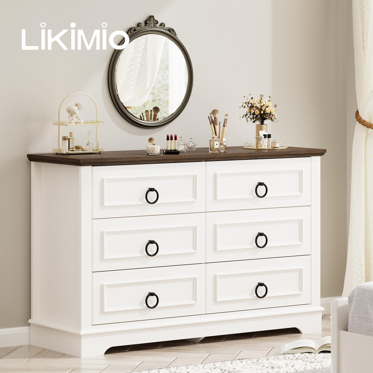 White Dresser for Bedroom, Wood Double Dressers & Chests of Drawers with 6 Drawers