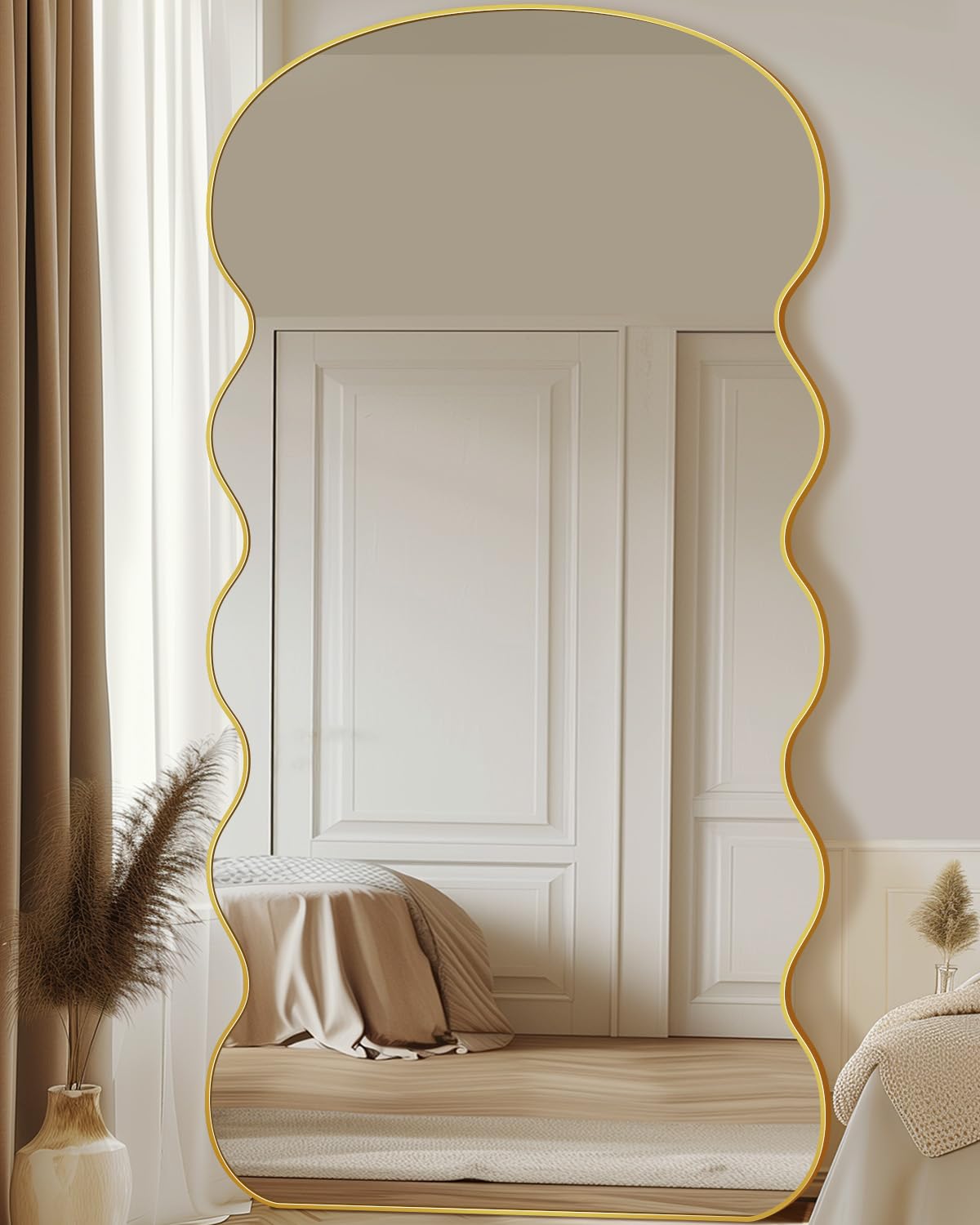 Full Length Mirror, 76"x34" Wavy Mirror Full Length with Stand for Bedroom
