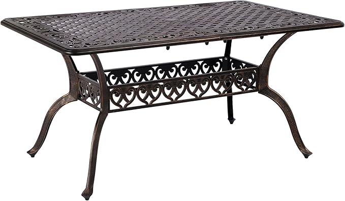 Patio Dining Table, 87" Outdoor Patio Table with Umbrella Hole Bronze Oval Cast