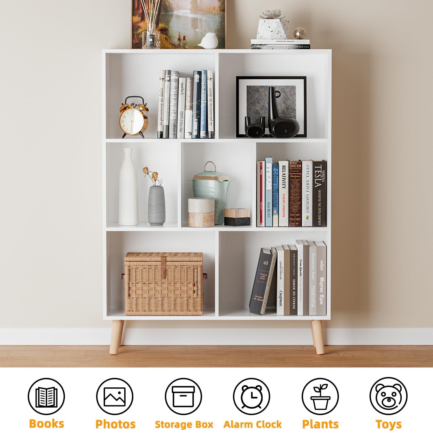 Cube Bookshelf, 3-Tier Floor Standing Display Cabinet Rack with Legs