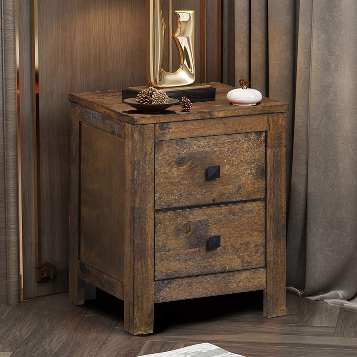 Nightstand with Drawer, Fully-Assembled 2-Drawer Bedside Tables