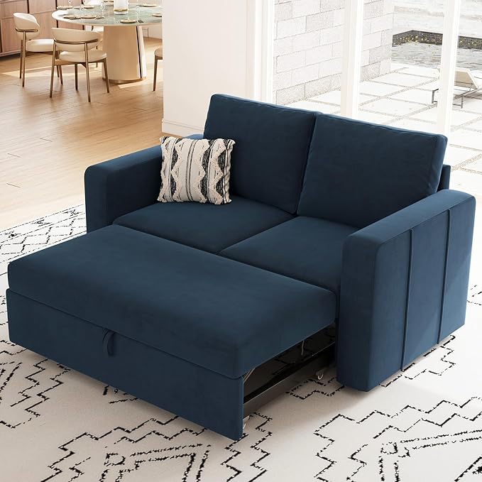 Modular Sectional Sleeper Sofa with Pull Out Couch Bed Velvet Fabric Loveseat Sleeper