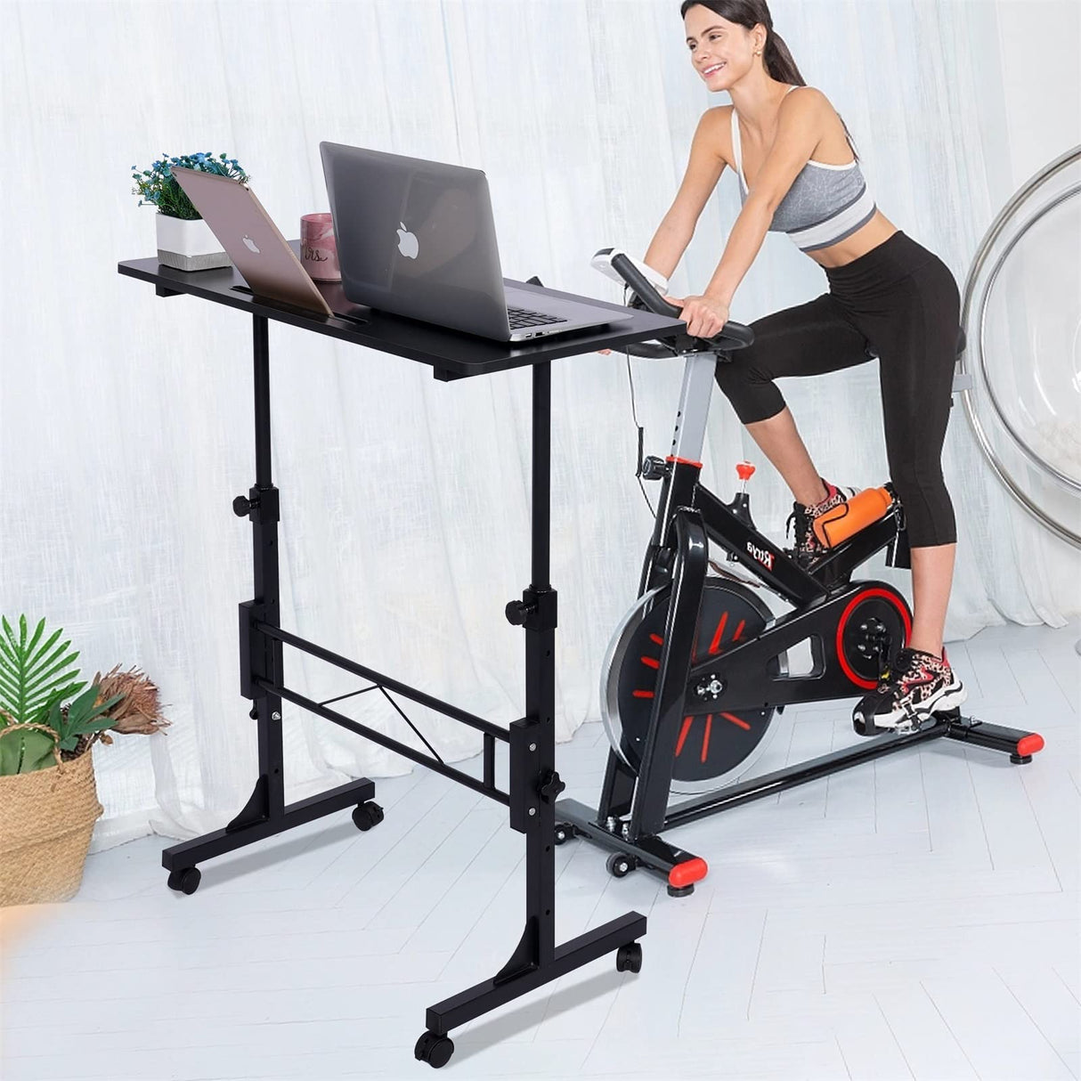 Standing Desk Adjustable Height, Mobile Stand Up Desk with Wheels Small Computer Desk Rolling Desk