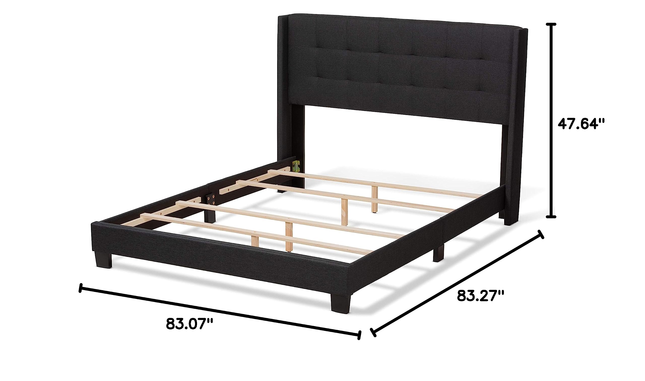 Baxton Studio Beds (Box Spring Required), King, Charcoal Grey