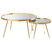 Kaelyn 2-Piece Round Mirror Top Nesting Coffee Table with Angled Metal Base