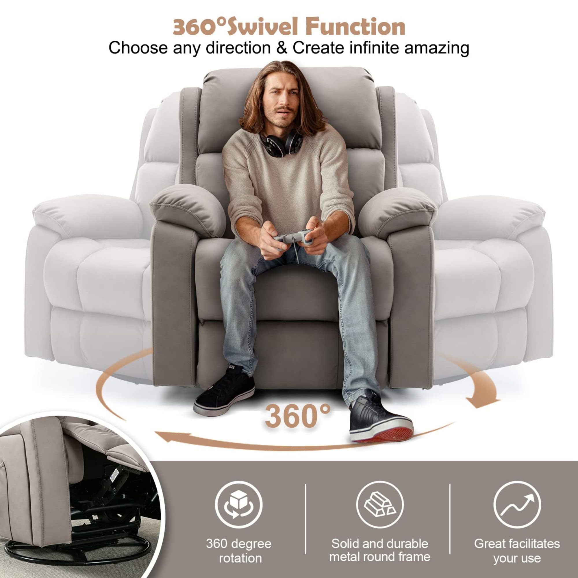 HomeRest Swivel Rocker Recliner – Microfiber Tech Fabric