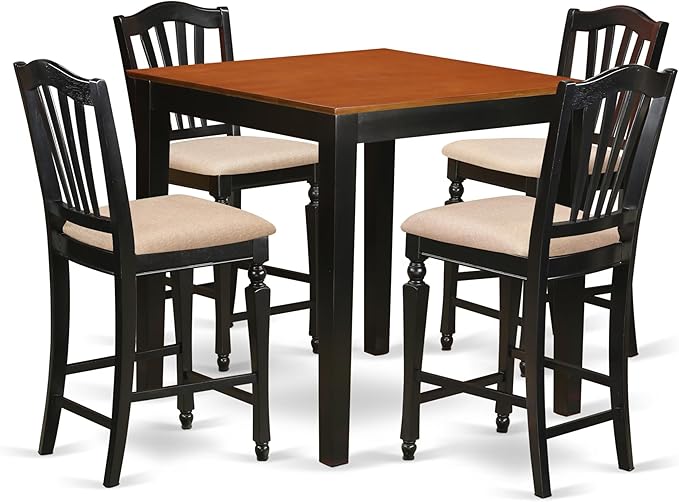 PBCH5-BLK-W 5 Piece Kitchen Counter Height Dining Table Set Includes a Square Dining