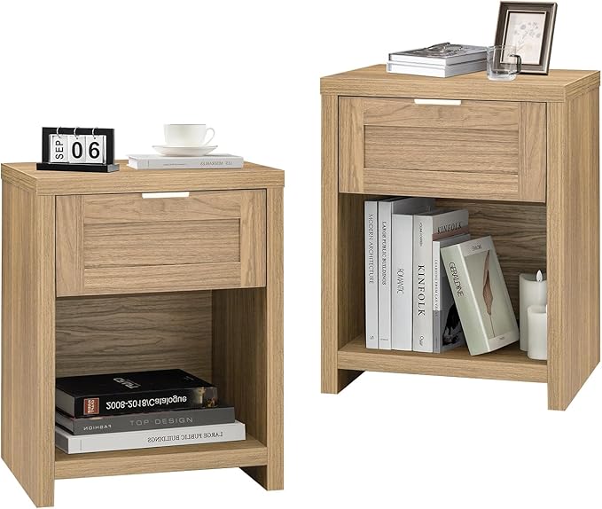 Night Stand Set 2, Boho End Table with Drawer