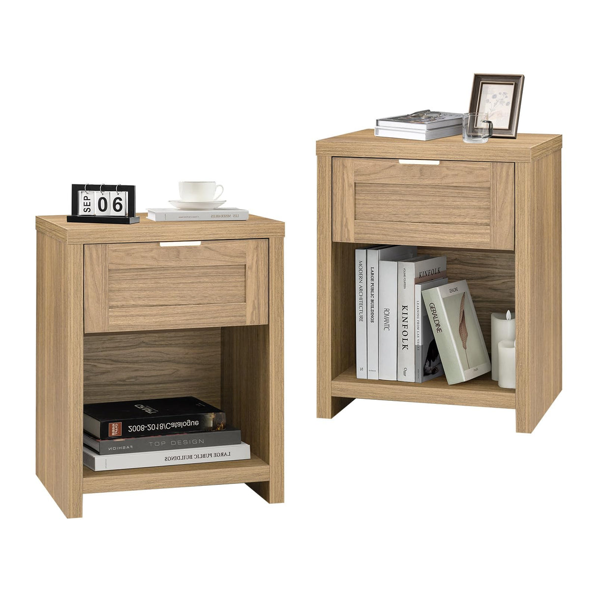 Night Stand Set 2, Boho End Table with Drawer