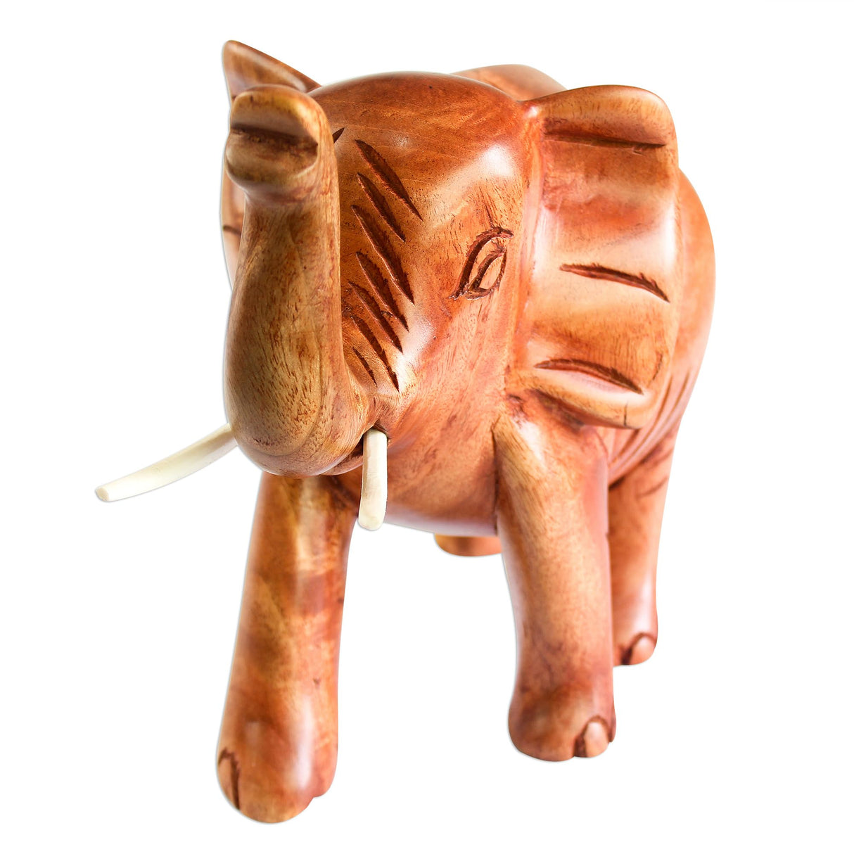 Artisan Handcarved Wood Sculpture Teak Elephant from Ghana Brown Woodteakwood