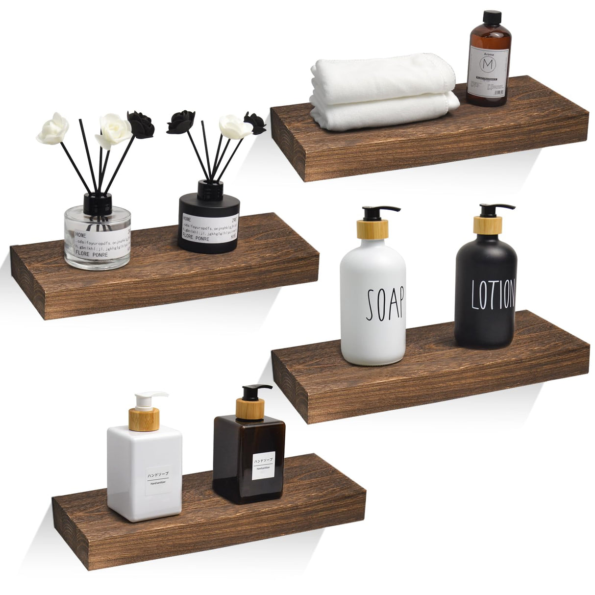 Floating Book Shelves for Wall, 15.7 x 5.9 x 1.5 inch Natural Wooden Shelves for Bathroom