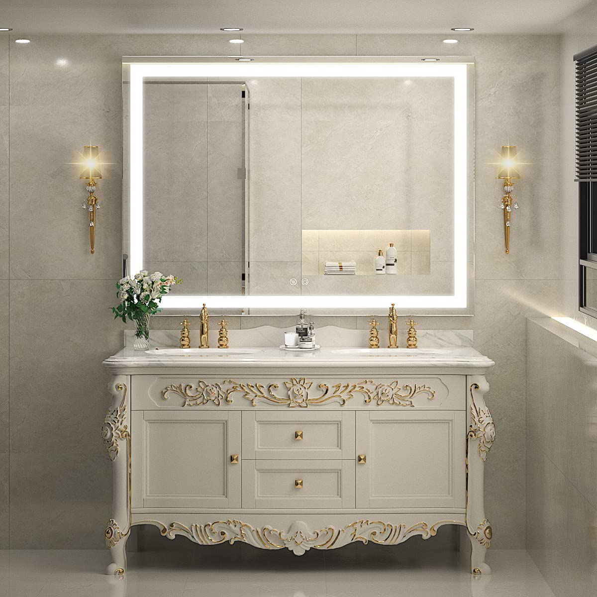 LED Lighted Bathroom Mirror for Vanity, Anti-Fog Wall Mounted Mirror