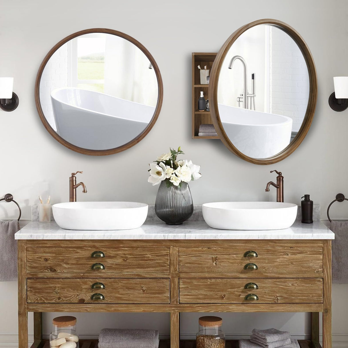 Bathroom Medicine Cabinet with Mirror, 24 Inch Round Mirror Medicine Mabinet Wall