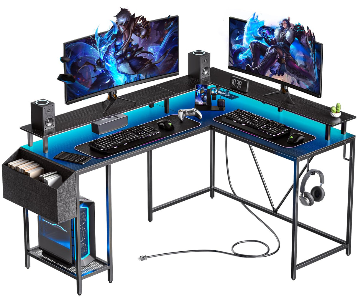 Eivanet 53inch L Shaped Desk,L Shaped Gaming Desk with Power Outlets & LED Lights