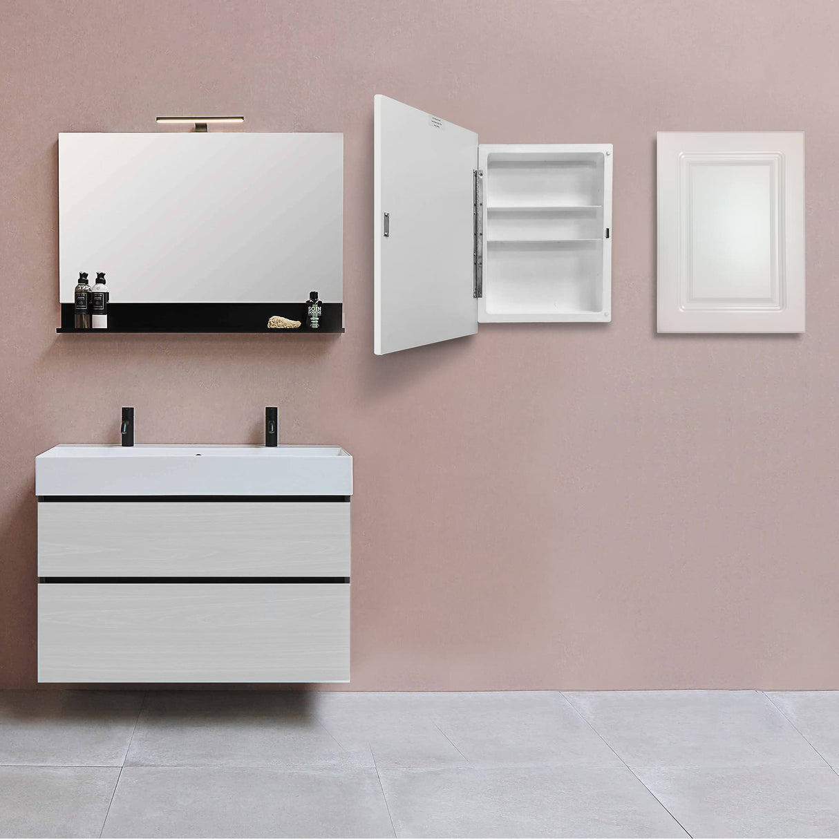 White Recessed Medicine Cabinet with White Wooden Door Panel (16" x 22")