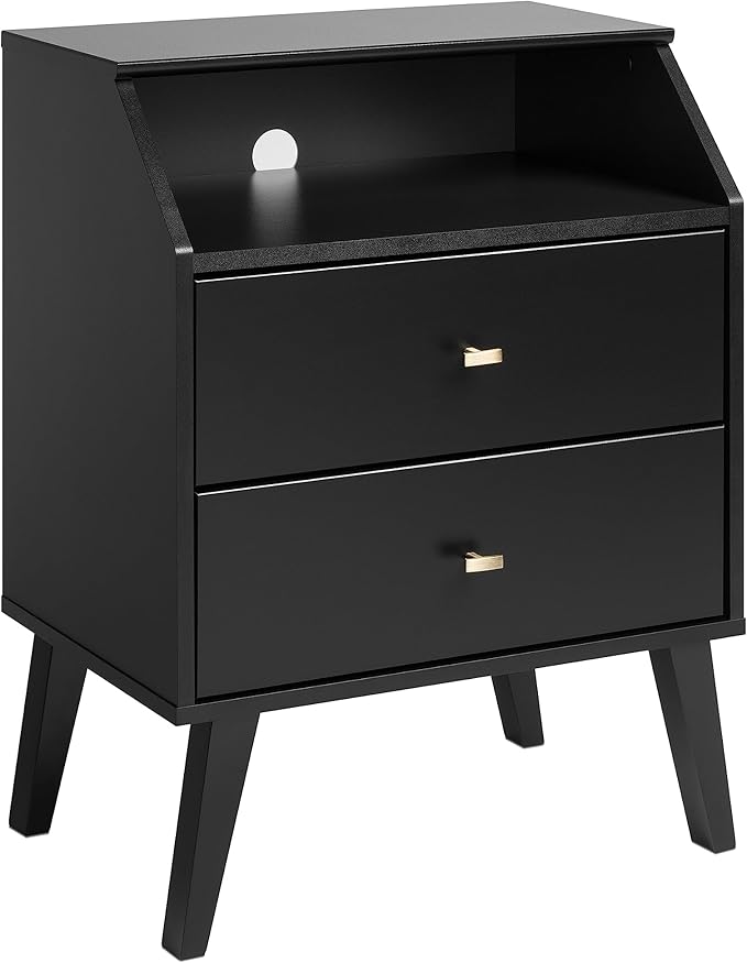 Milo Mid-Century Modern 2 Drawer Nightstand With Angled Top, Bedside Table